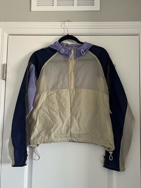 Outdoor Voices Colorblock Pullover Windbreaker in Betta Blue/Haze/Calcite